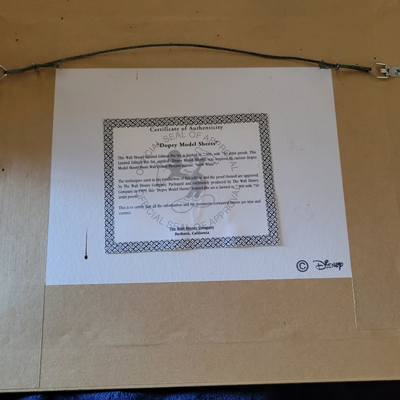 Disney Dopey Model Sheet w/ Pins Limited Edition Art - Picture 5 of 9